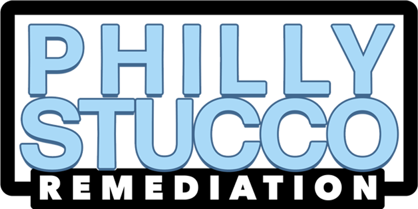 Logo for Philly Stucco Remediation. Throughout the site, this image could link back to the homepage.Colors used: Carolina Blue, Black, and White.